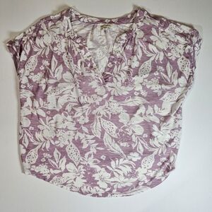 Lucky Brand Womens Top Small Purple Cream Floral Cottagecore Festival‎ Blouse